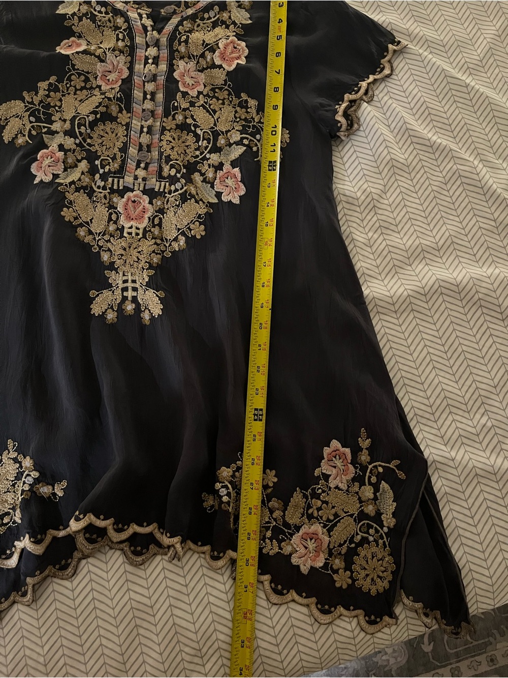 Johnny Was Navy Tunic with Gold and Pink Floral Embroidery - Picture 8 of 8